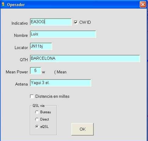 Figura 5 - Configuración del desplegable del Operador